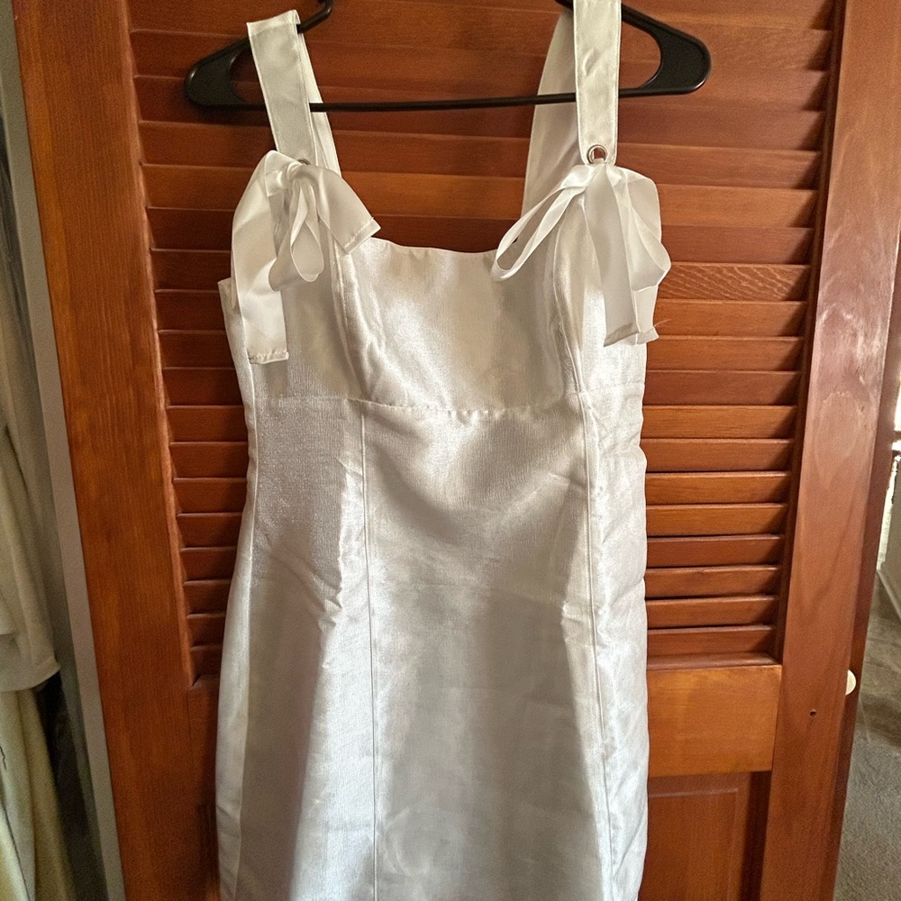 Lulu's White Satin Mini Dress with Tie-Strap Shoulders